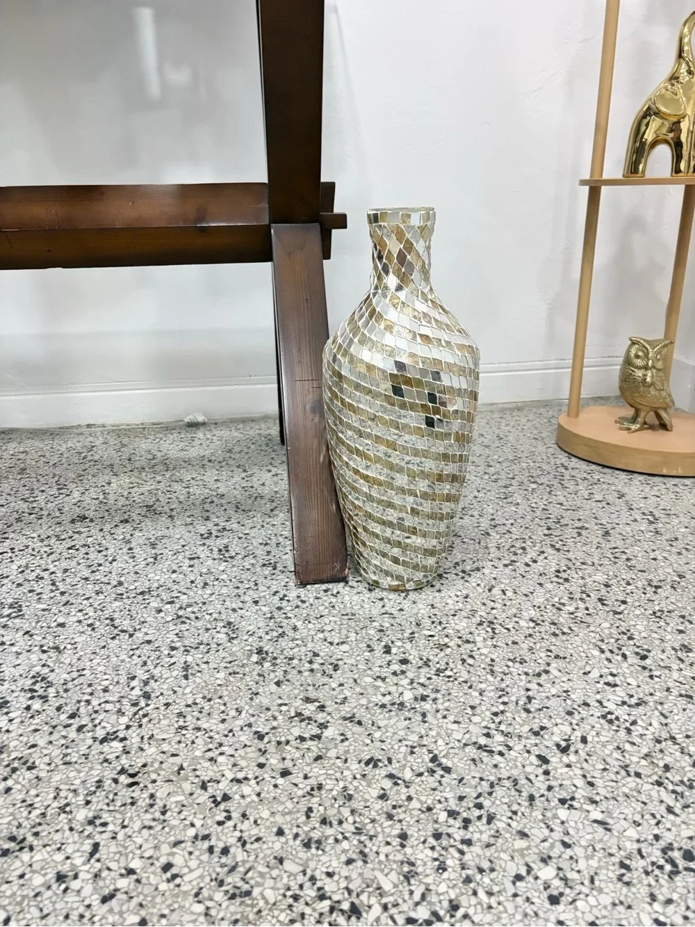 Decorative Mosaic Floor Vase in Gold and Silver